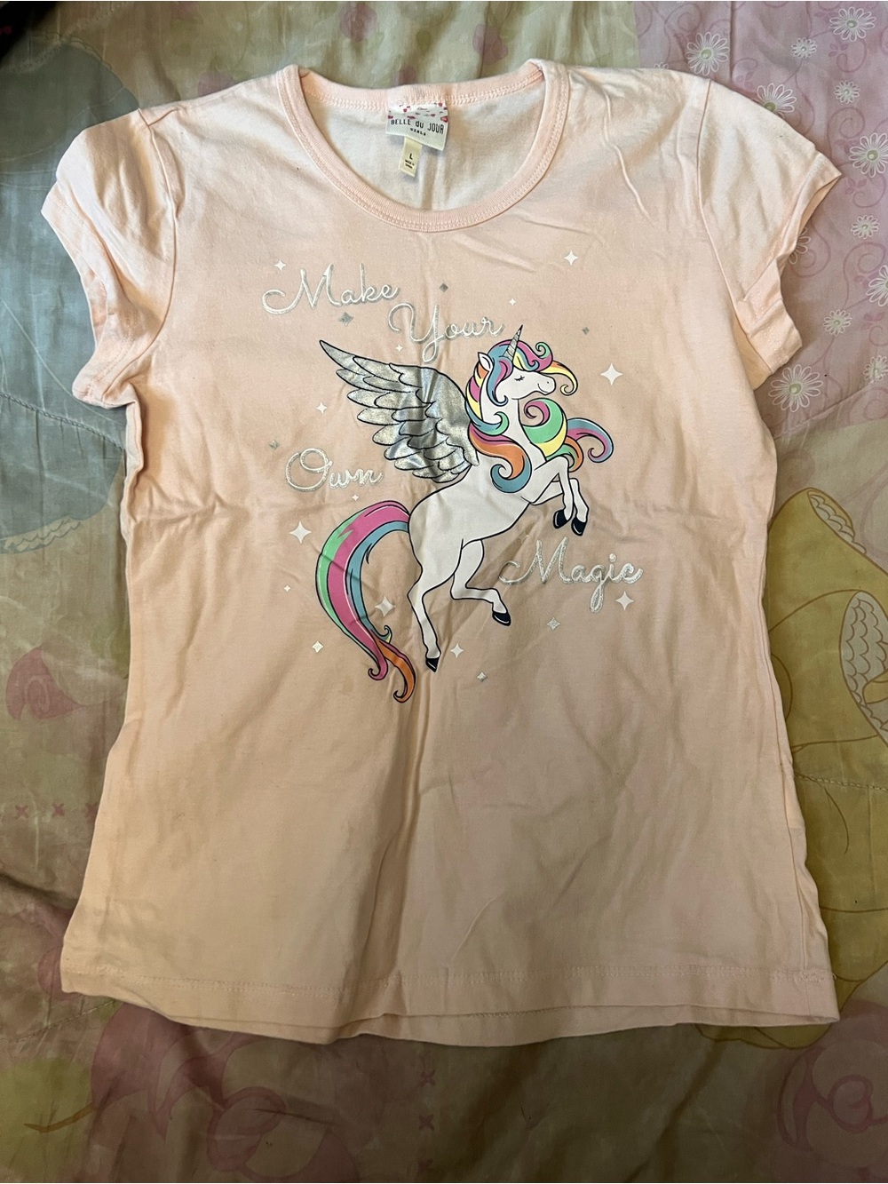 Belle Du Jour Pink Unicorn Tee with Rainbow Mane